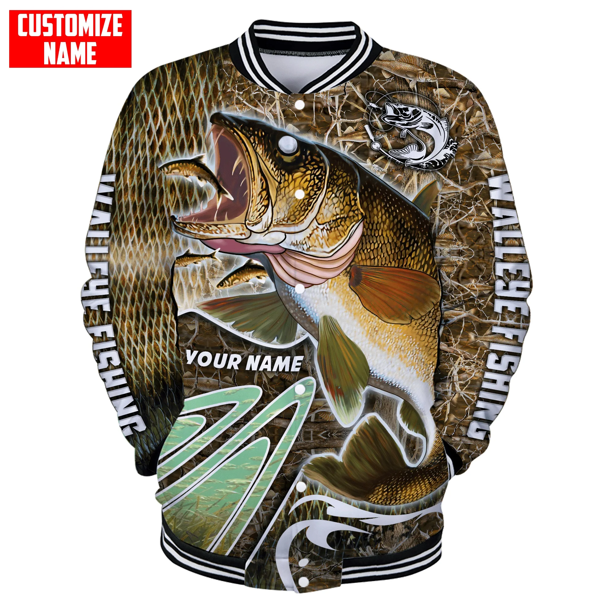Blue Marlin Fishing Custom Name 3D Printed Fashion Men's Bomber Full-Snap Jacket Unisex Casual Winter Warm Baseball Jacket FX20