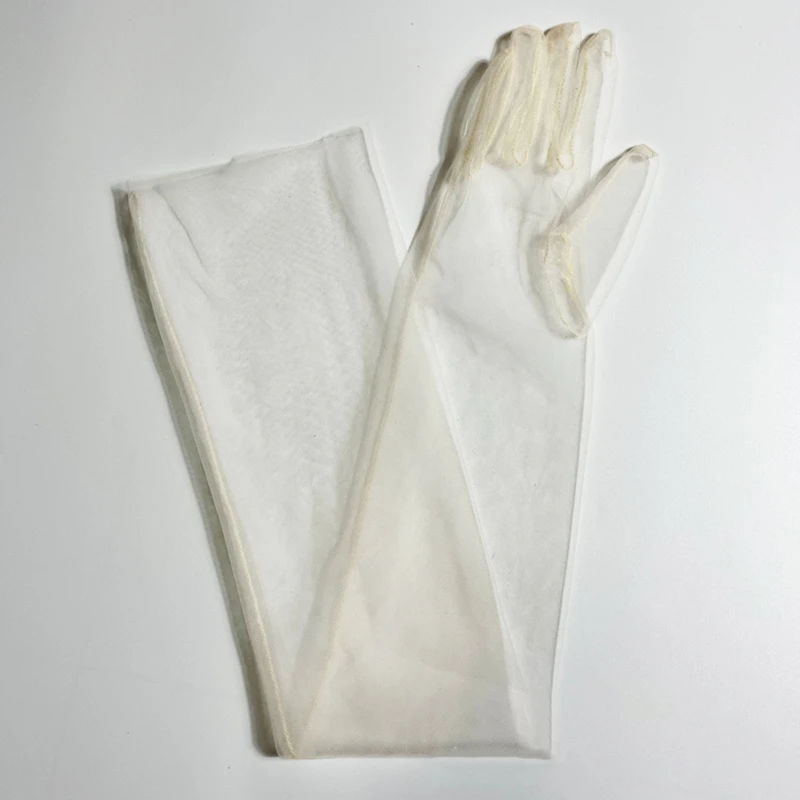 Long Sheer Tulle Wedding Gloves - Ultra Thin Stretchy Full Finger Mittens