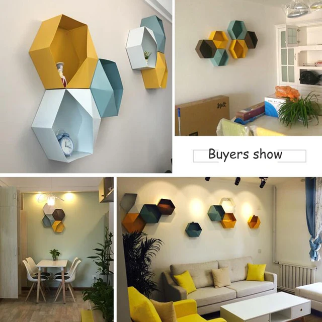 Otthoni Dekoráció Függő Fali Polc Virágcserép Polcok Tároló Tartó Hatszög Box Szoba Kreatív Kombináció - Image 5