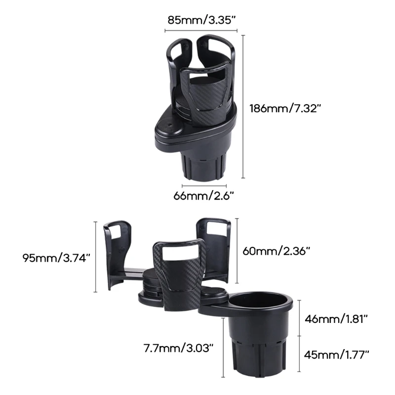 2-in-1 Multi Car Cup Holder Expander Adapter with Adjustable Base 360° Rotating