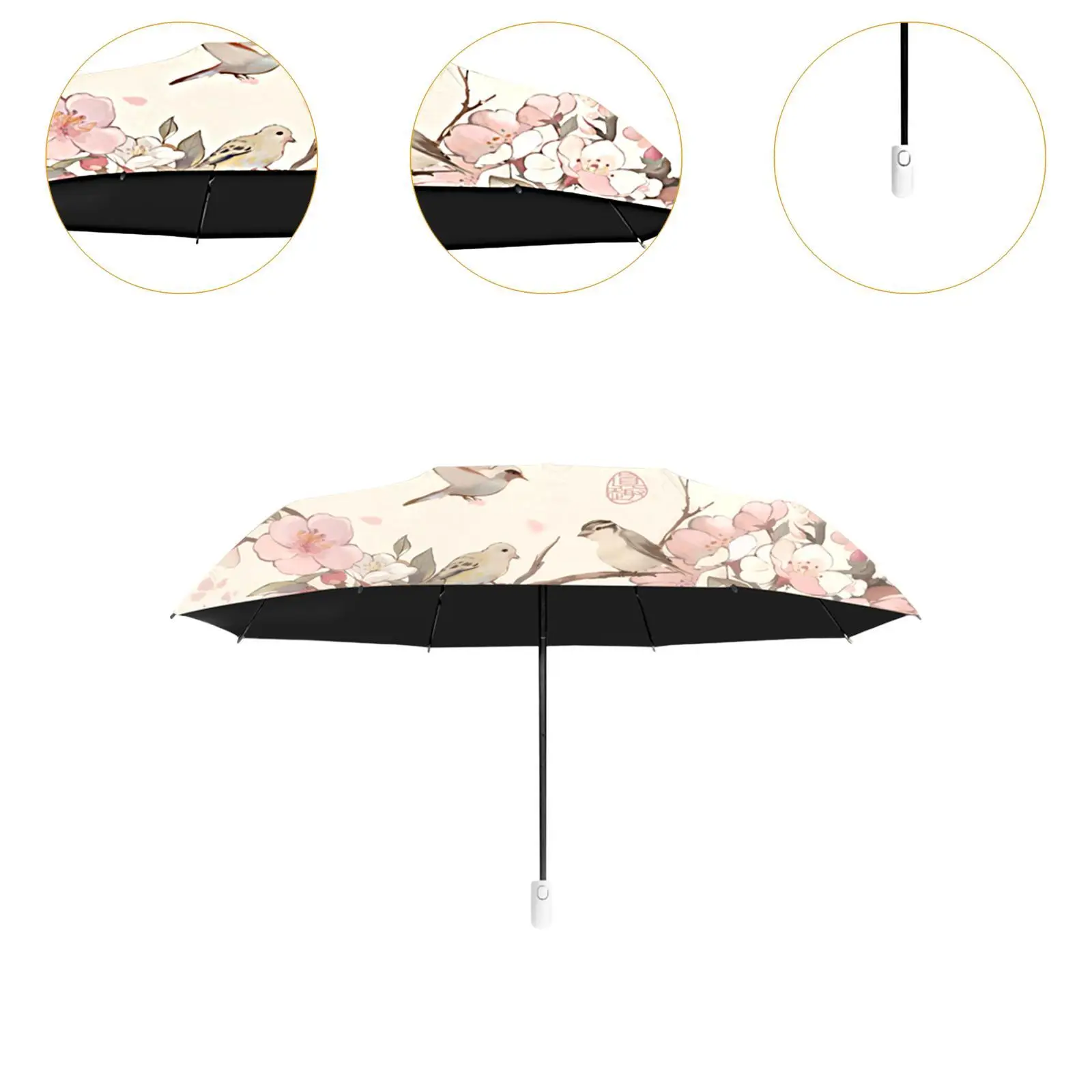 Sun Umbrella Auto Open and Close Large Windproof Compact Floral Print Weatherproof for Women Lightweight Sun Protection Umbrella