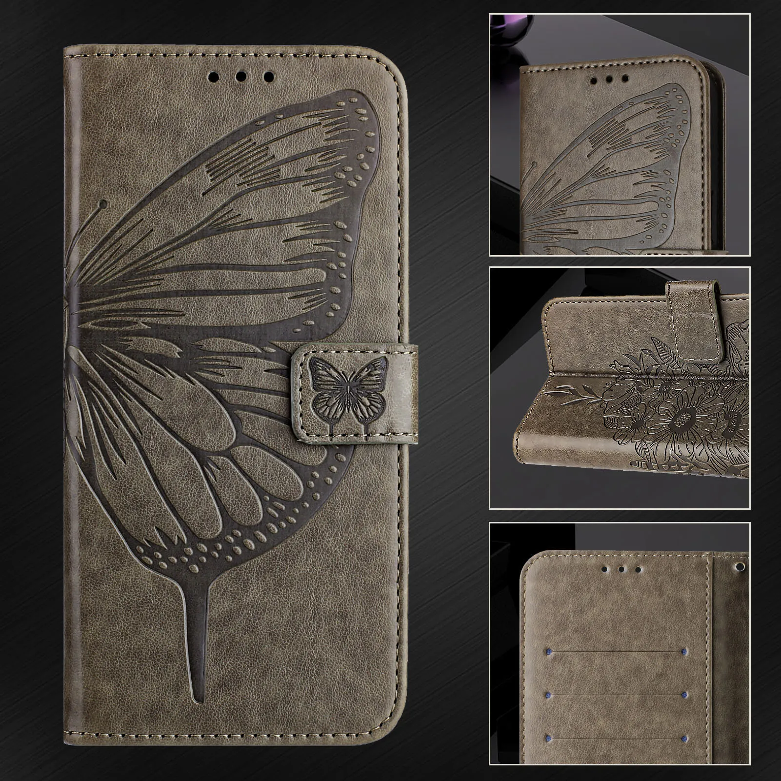 Butterfly Wing Pattern Lanyard Leather Flip Wallet Book Cover Case