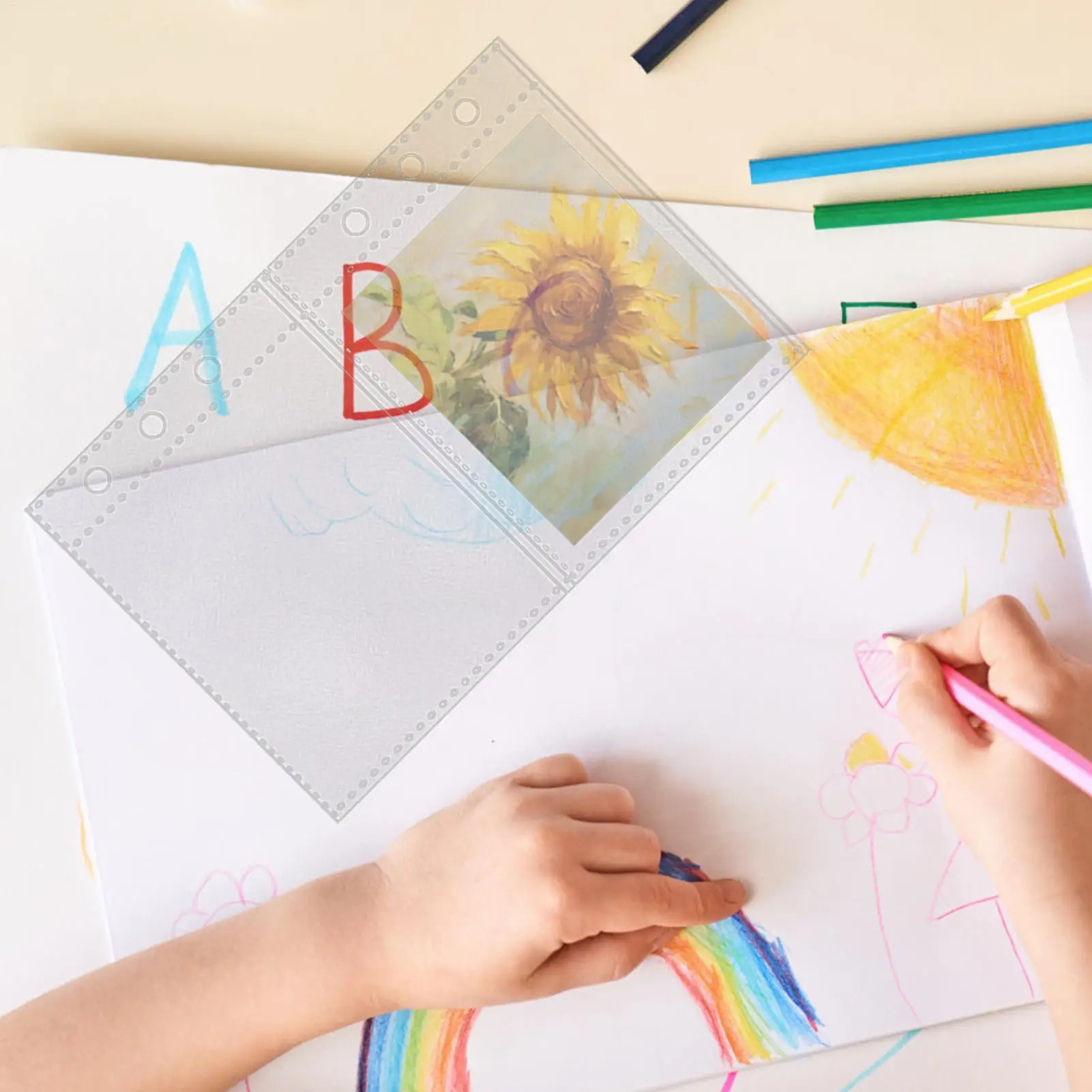 Binder Pocket Sleeves 10 Pieces 6-Ring Planner Refill Pages for Card Refillable Protectors for Pictures Postcards Journal