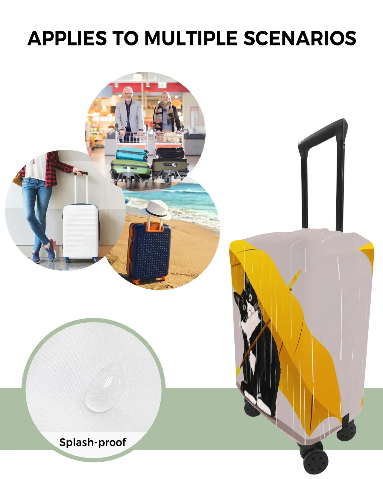 Yellow Umbrella Cat Travel Luggage Cover Elastic Baggage Cover For 18-32 Inch Suitcase Case Dust Travel Accessories