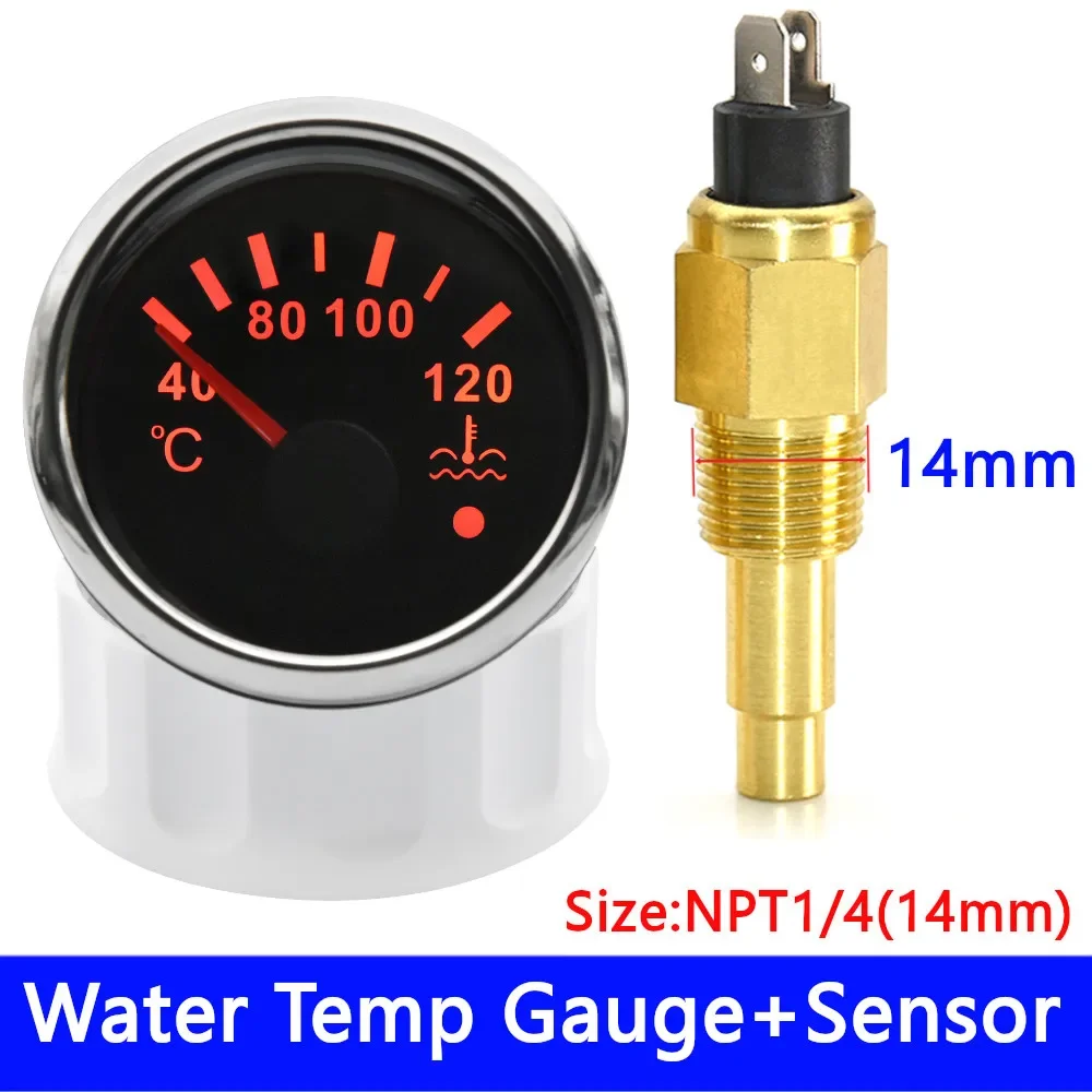 52MM Boat Car Water Temperature Gauge With Coolant Temperature Sensors 1/8NPT 14