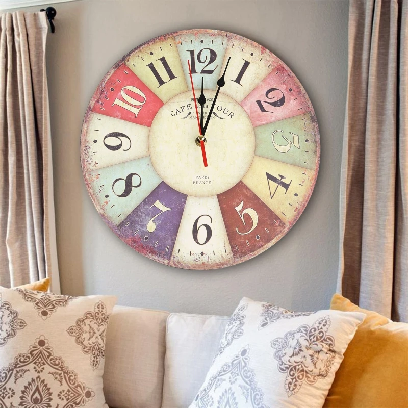 Retro Wooden Wall Clock Owl Rooster Vintage Rustic Non-Ticking Silent Quiet Home Office Kitchen Nursery Living Room Bedroom Deco