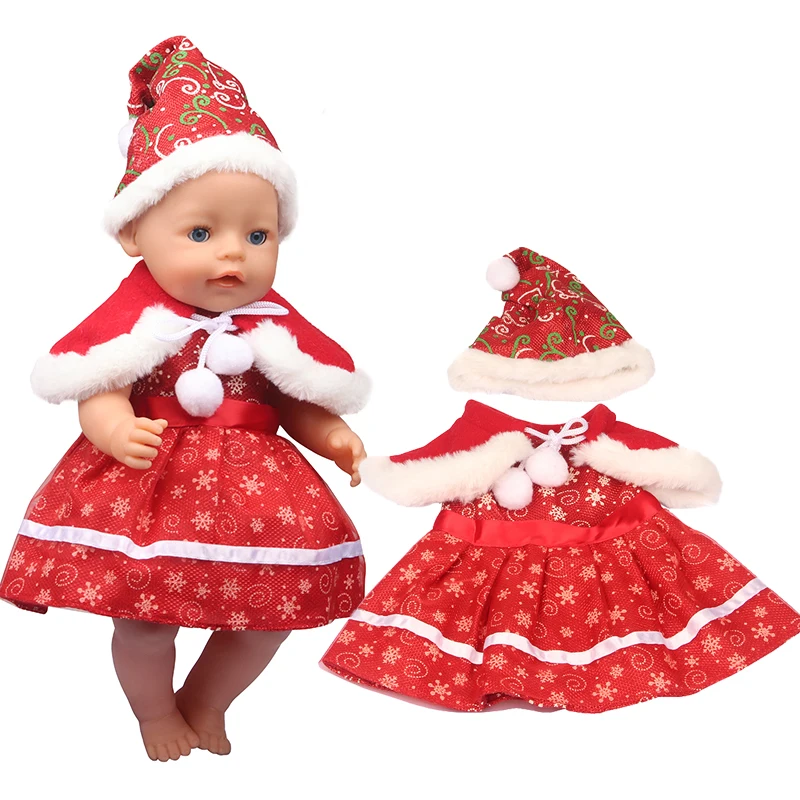 Red Color Doll Clothes Set For 43cm Baby New Born Doll Christmas Dress Suit Pair Necklace For American 18 Inch Girl&OG Dolls Toy