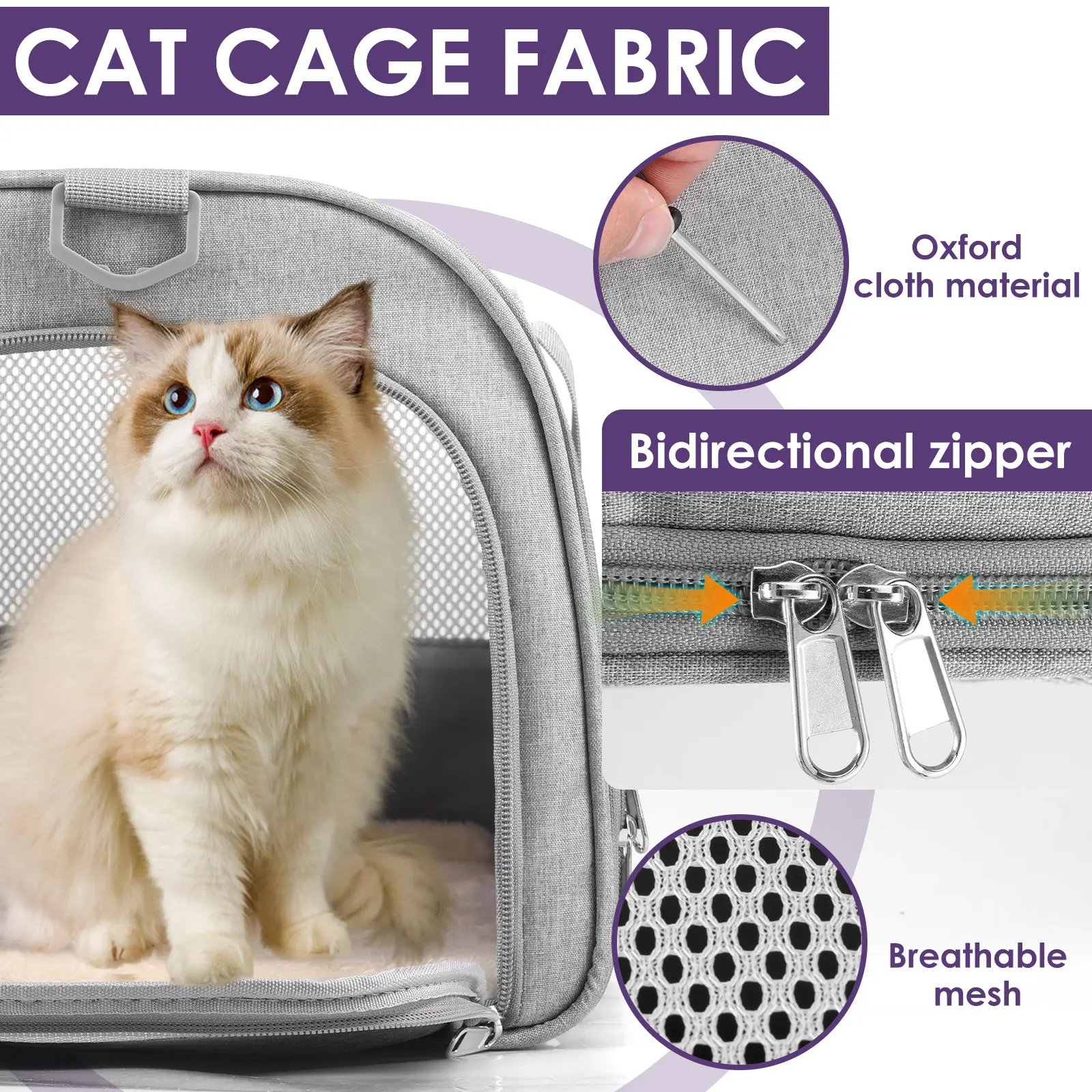 Cat Carrier Bag Oxford Cloth Foldable Pet Carrier Cage Breathable Portable Dog Crate Bag with Food Bowl Shoulder Strap