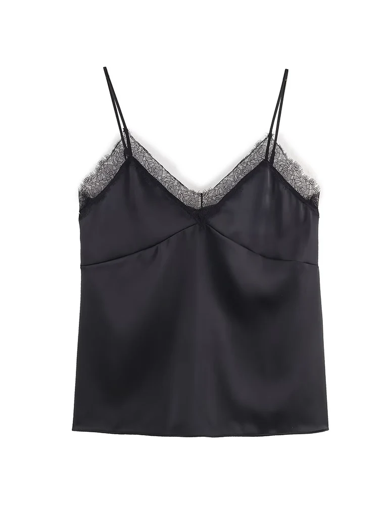  Fashion Women's Lace Patchwork Sling Tops Sleeveless V Neck Backless Solid Color Strap Top 2026 Lady Party Club Tops New