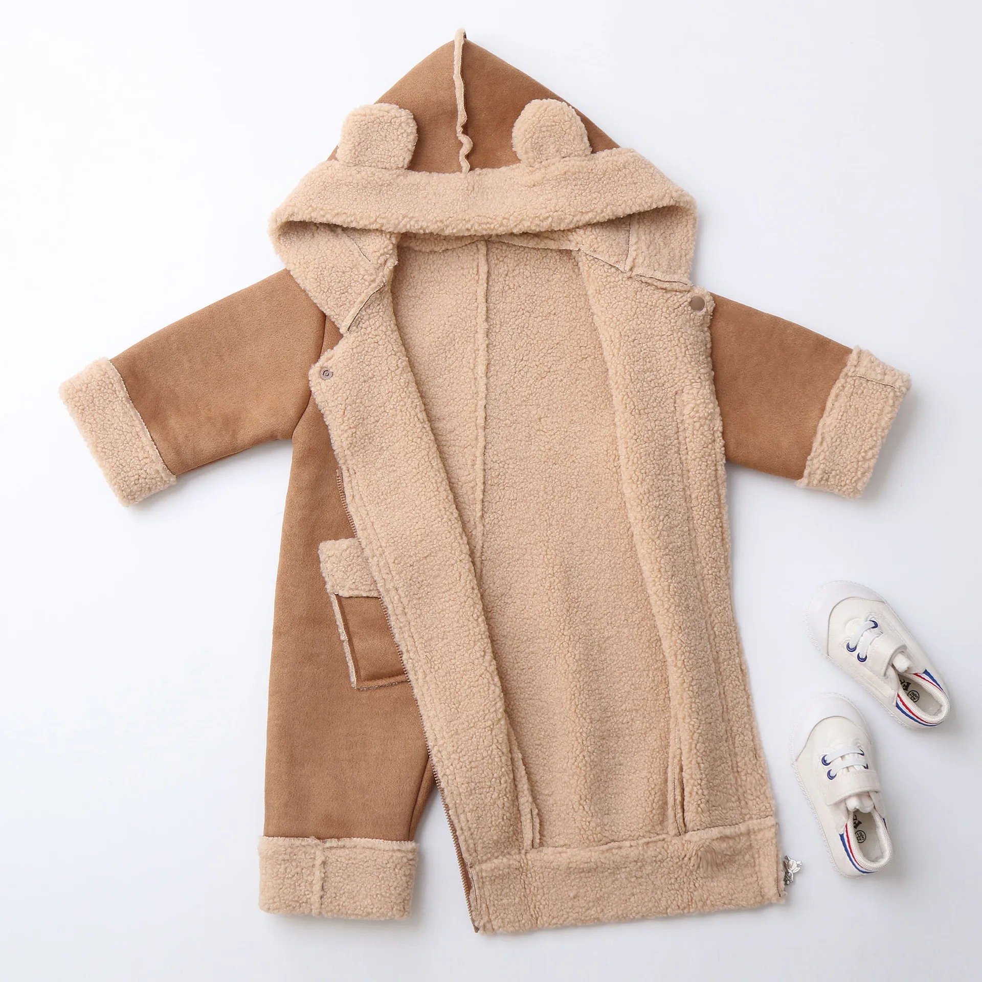 Winter Baby Fleece Lined Hoodie Jumpsuit Romper