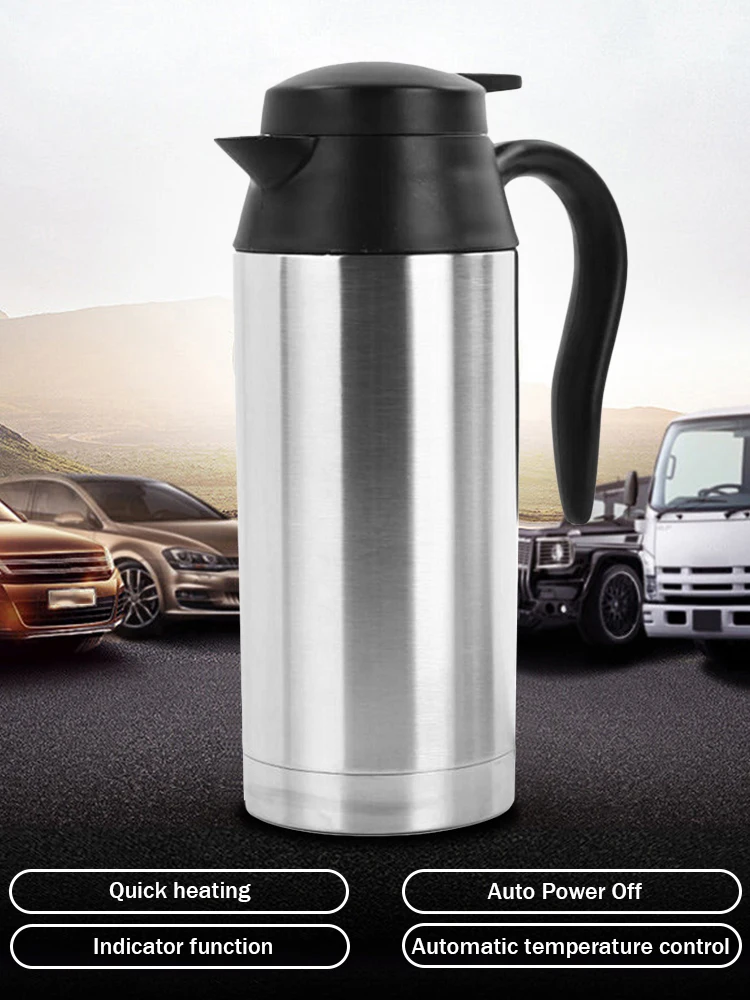 12/24V 차량용 전기 주전자 스테인리스 750ml 휴대용 여행용 컵 자동 전원 차단 건조 보호 기능 빠른 가열