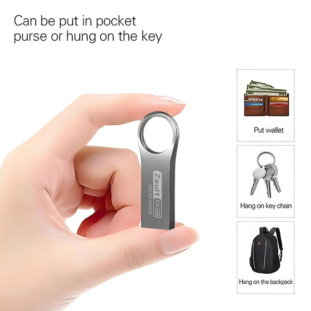 Zsuit 커스텀 로고 메탈 펜드라이브, USB 플래시 드라이브, 스토리지 스틱 선물, 메모리 키, 방수 U 디스크, 128GB, 4GB, 8GB, 16GB, 로트당 10 개
