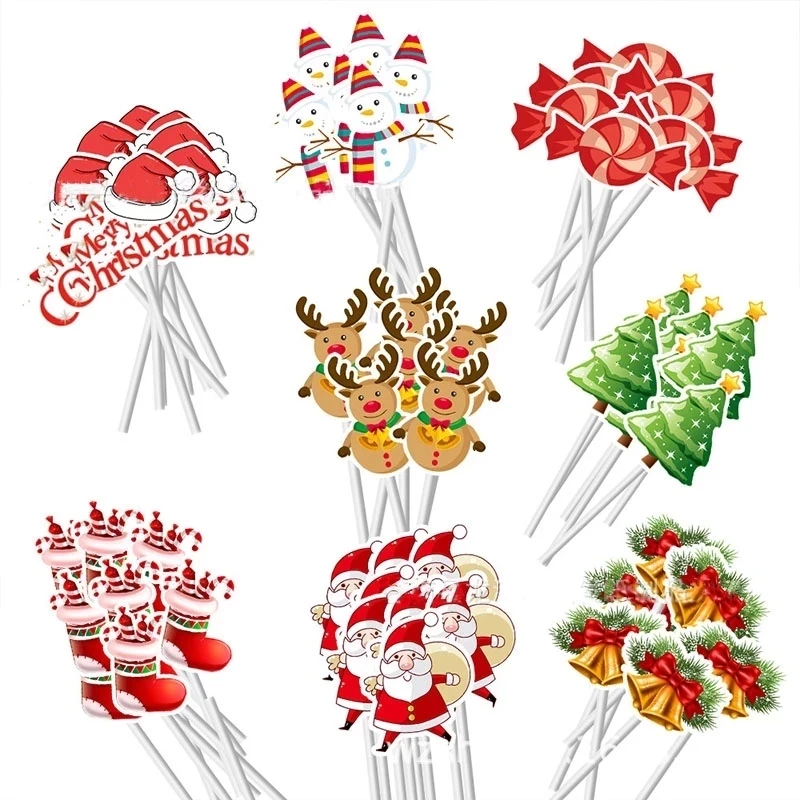Description Picture 2 of item16/48Pcs Cartoon Christmas Cake Topper Santa Claus Xmas Tree Cupcake Topper for New Year Party Xmas Cake Decoration Noel Navidad