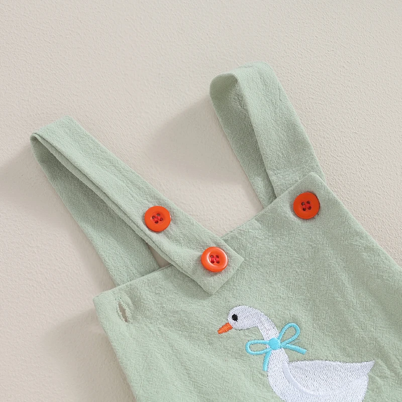 0-12M Infant Baby Girls Boys Cute Romper Sleeveless Cartoon Duck Print Suspender Jumpsuit for Newborn FOCUSNORM baby rompers,cotton jumpsuit,baby jumpsuit,baby clothing