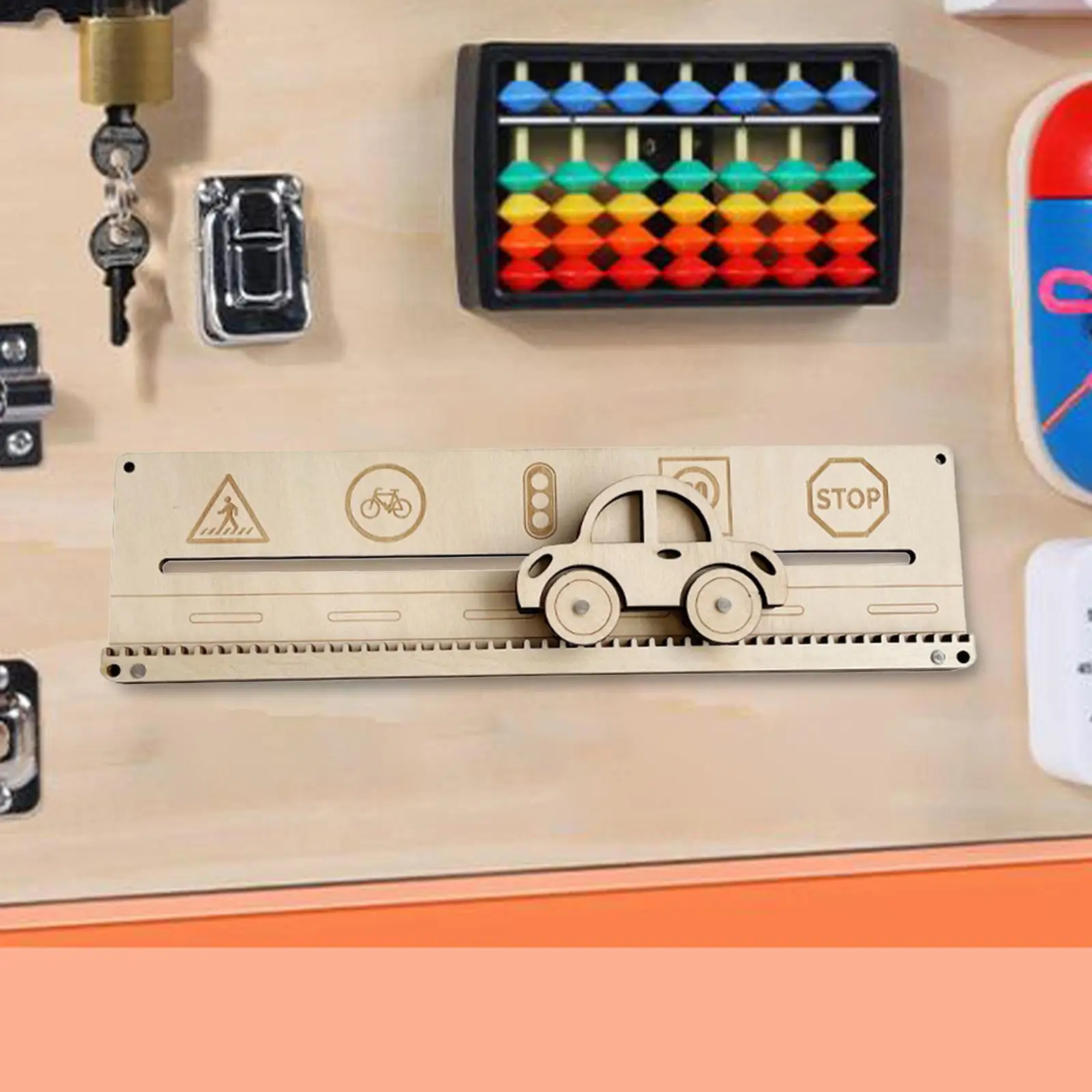 

Gears Car Track Busy Board Wood Busy Board for Gift Birthday Early Education