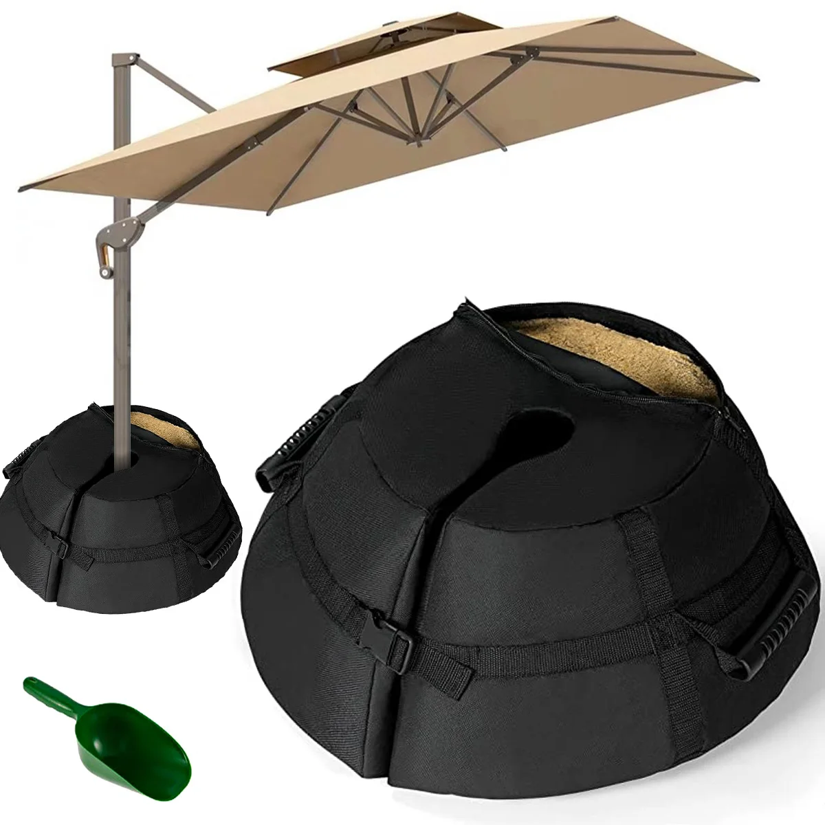 Umbrella Base Weight Bag 600D Heavy Duty Sand Bags Weatherproof Parasol Umbrella Stand Base Shovel for Outdoor Courtyard