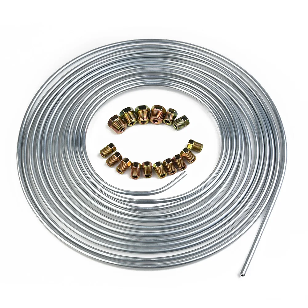 Brake Pipe Hose 25 Ft Car Roll Tube Coil 3/16" OD Copper Nickel With 16PCS Nuts
