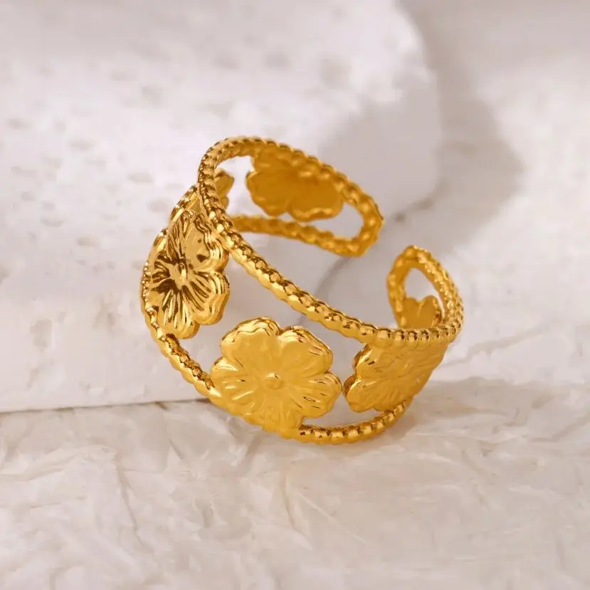 Stainless Steel Four Leaf Clover Ring