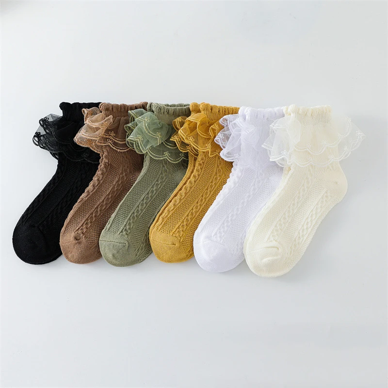 Cotton Socks Children Socks 1 pair Summer Girls Socks Baby Kids Ruffle Sock Cute Children Frilly White Black Lace Kids Cotton Socks For 1-10Years