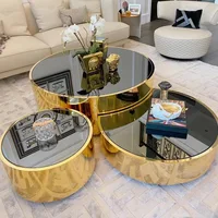 Table basse en verre et acier inoxydable, style moderne et simple, pour salon, petit appartement, villa, luxe léger, ronde 2