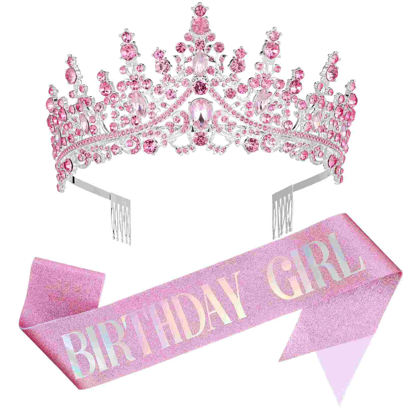 

Girl Baroque Belt Crystal Crown Princess Rhinestones Cloth Birthday Crowns For Women Tiara
