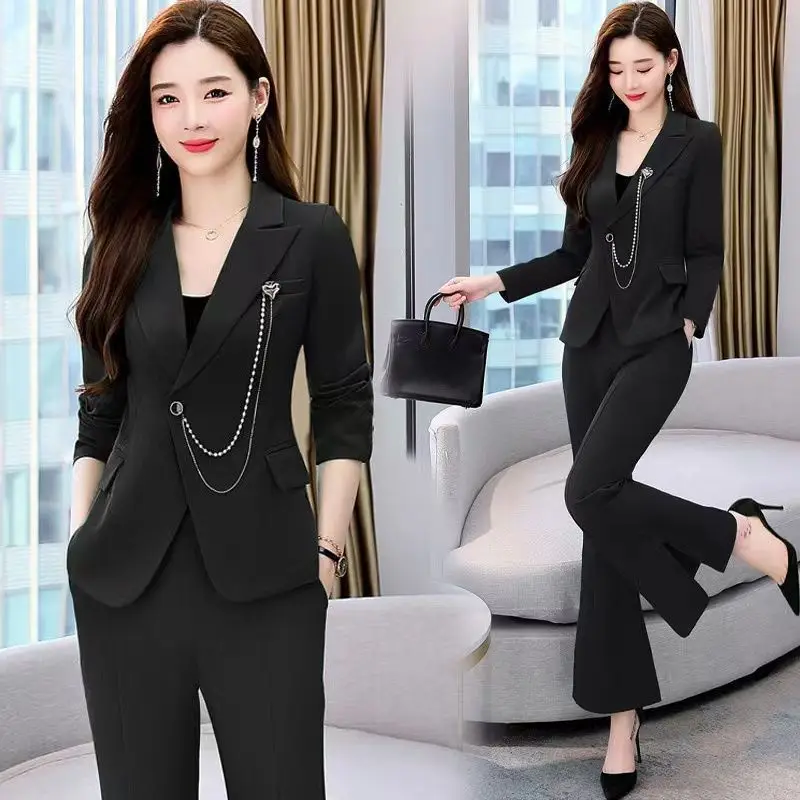 Fashion Suit Women's Suit Spring and Autumn 2022 New Slim and Age Reducing Professional Wear Micro Flare Pants Two-piece Set