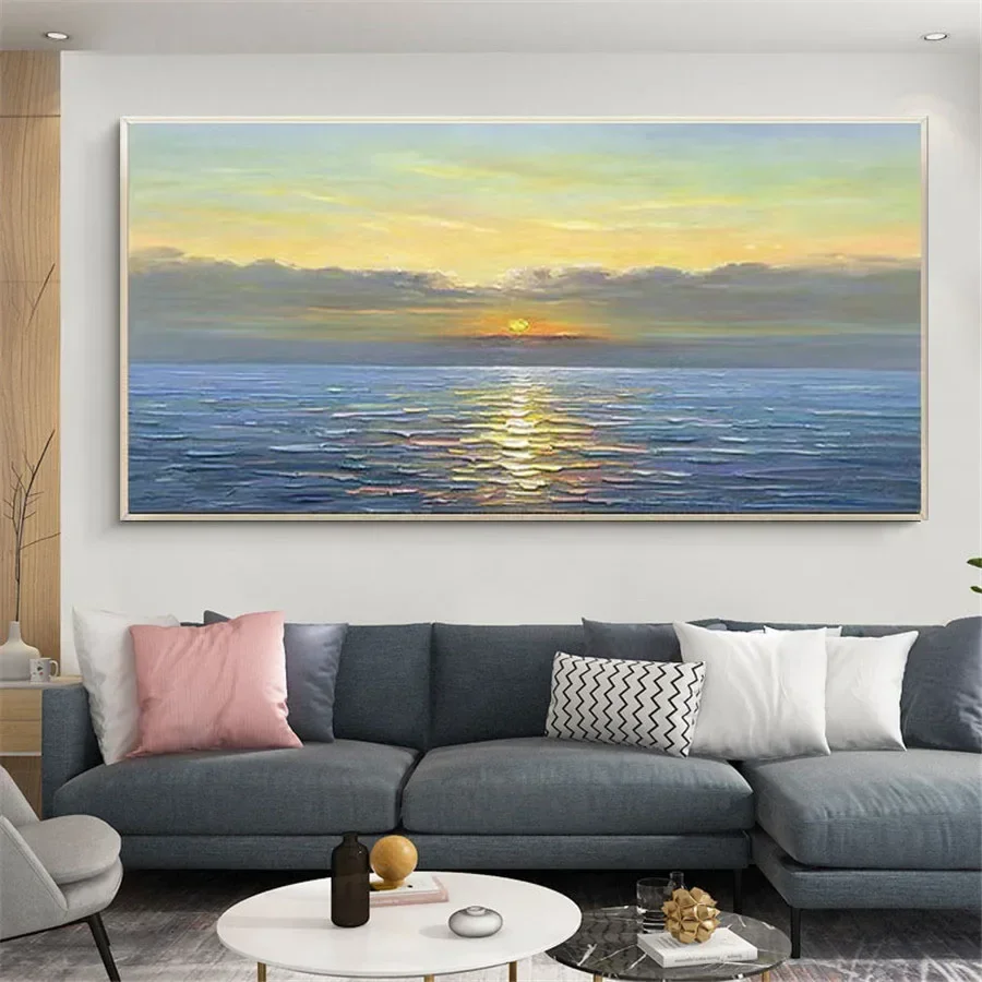 

Large-Size Handmade Oil Paintings Seascape The Morning Sun Symbolizes Success And Hope Canvas Painting Decor Living Room Mural O