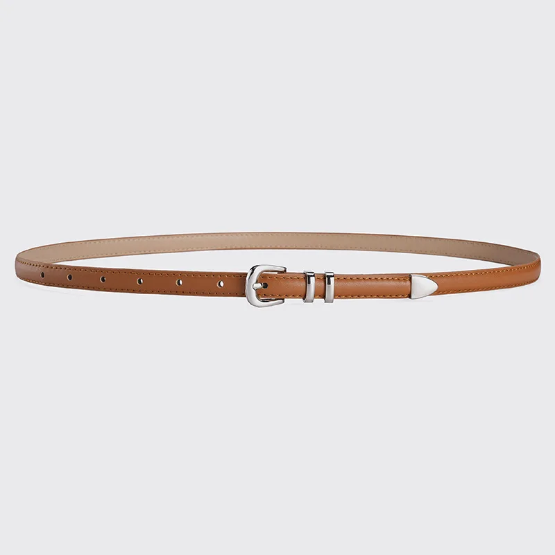 Silver Pin Buckle Thin Belt - Women's Fashionable Gothic Retro PU Leather Waistband