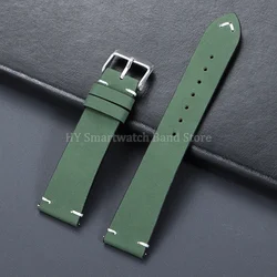 Premium Leather Watch Strap - Cowhide Bracelet with Quick Release, 20mm/22mm - 22mm (Armygreen)