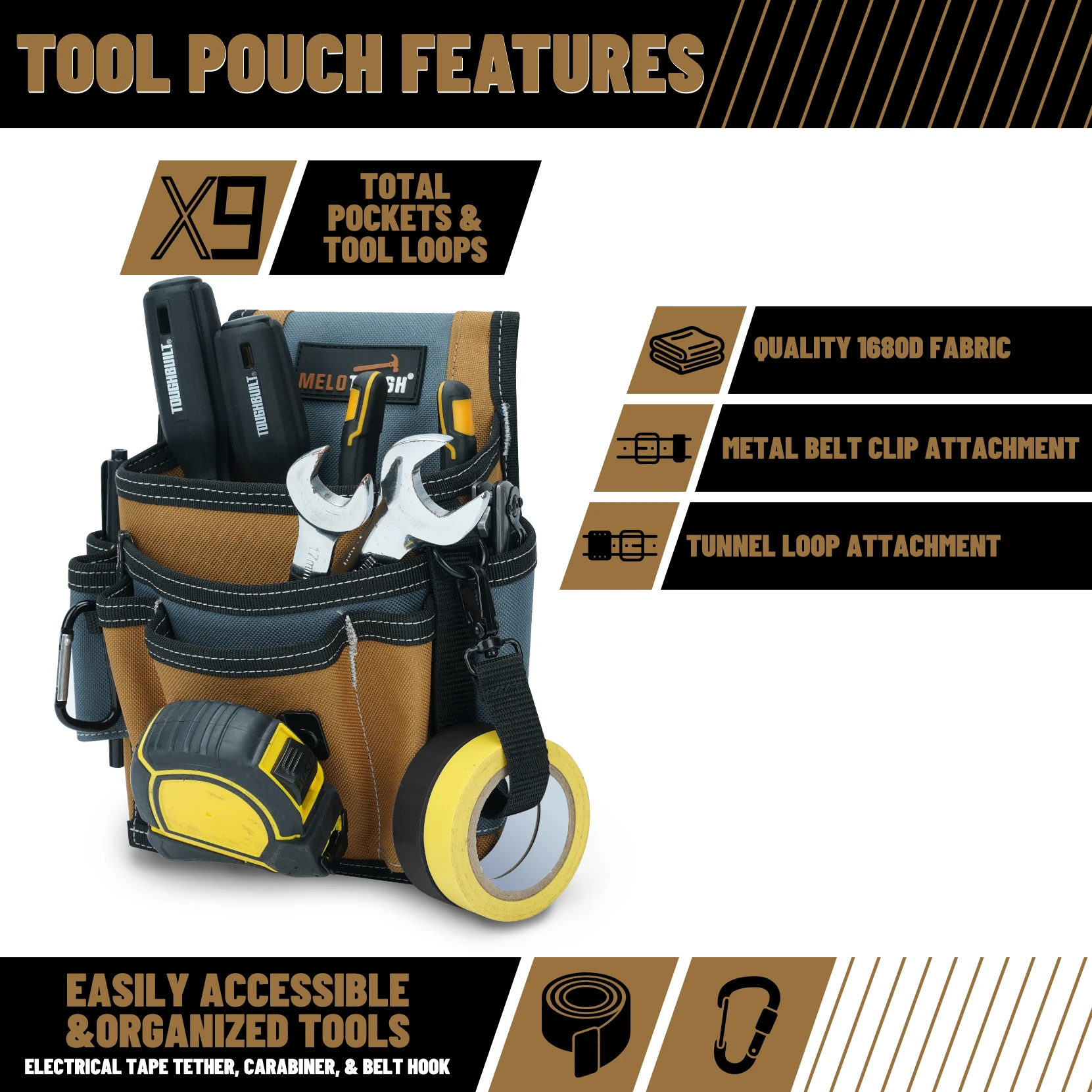 Electrician's Small Tool Pouch for Tool Belt Tool Pouch Tool Holster with Multiple Pockets, Construction Pouch Tool Organizer