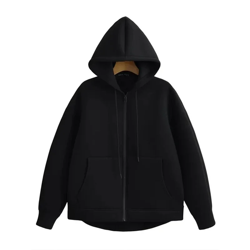 Women Fashion Casual Zipper Top Hoodie Street Style Vintage Solid Long Sleeve Loose Outerwear New Autumn Winter Hoodies