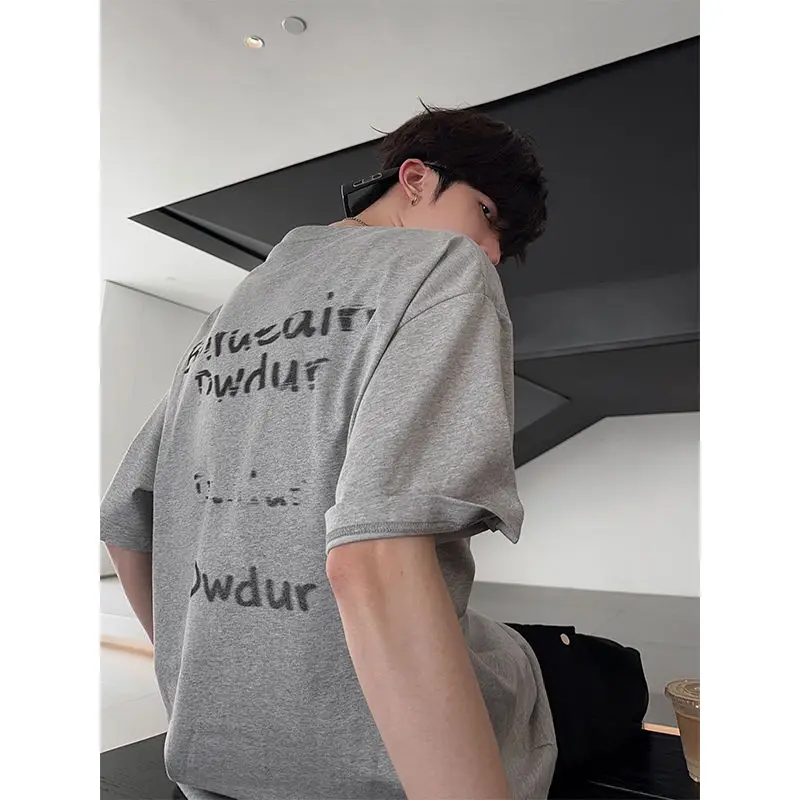 

Summer American new heavyweight short-sleeved pure cotton letter ins retro loose gradient round neck T-shirt top men clothing
