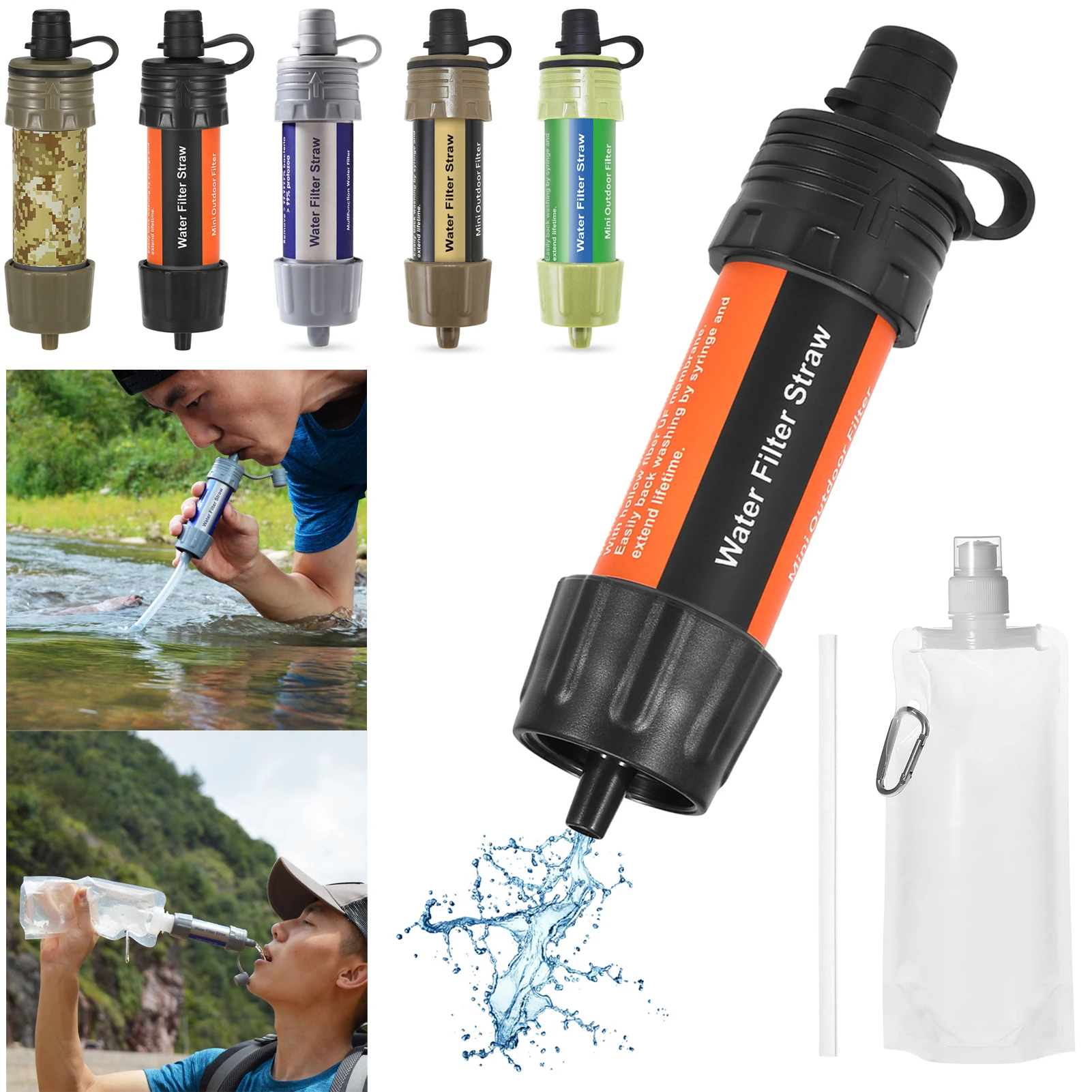 Water Purifier Survival Tool Outdoor Water Filter Straw Water Filtration System Emergency Drinking Purifier Sucker Travel Camping Hiking