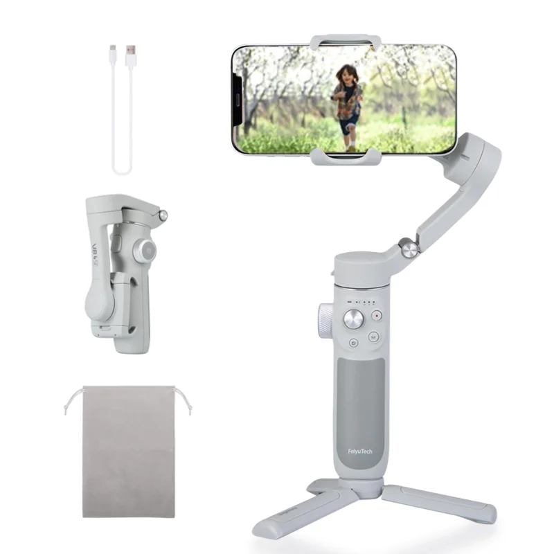 FeiyuTech VB4SE Smartphone Stabilizer Face Tracking 3-Axis Gimbal Portable&Foldable Focus Knob for iPhone 16/15 Live Streaming handheld gimbal stabilizer,handheld gimbal,gimbal stabilizer