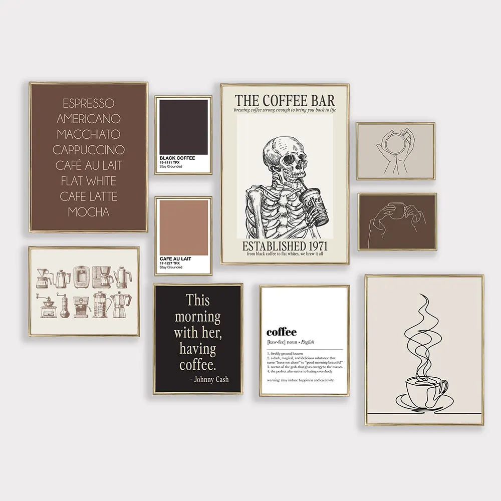 

Coffee Lover Poster Nordic Coffee Bar Gallery Canvas Painting Wall Art Retro Skeleton Picture forLiving Room Interior Home Decor