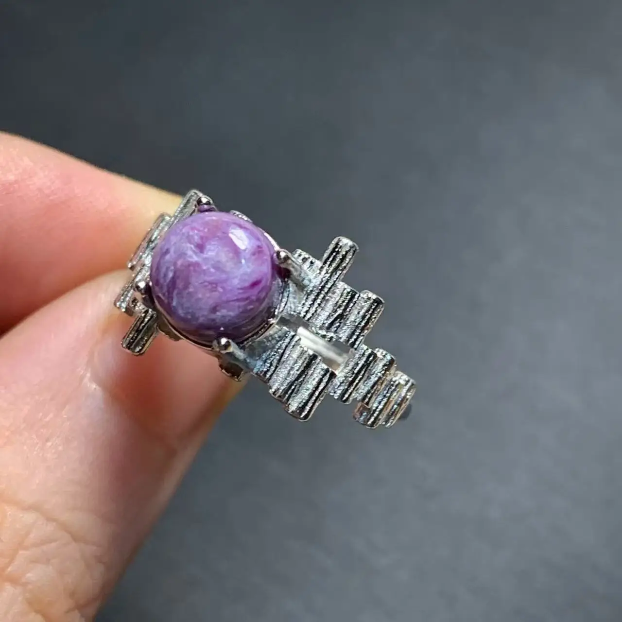 Natural Charoite Ring Adjustable Female Stone Ring Jewelry for Women Gift Wholesale High Quality Vintage Fine