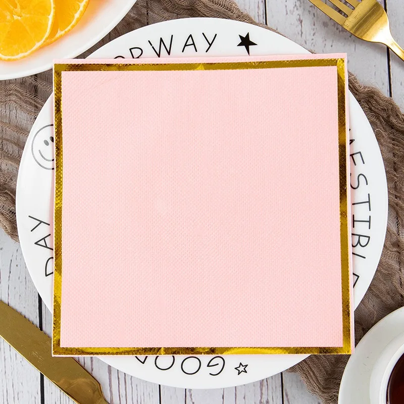 33x33cm Gold Plated Solid Color Table Dinner Tissue Napkin Paper 20Pcs/Pack Theme Party Restaurant Decoration paper napkins