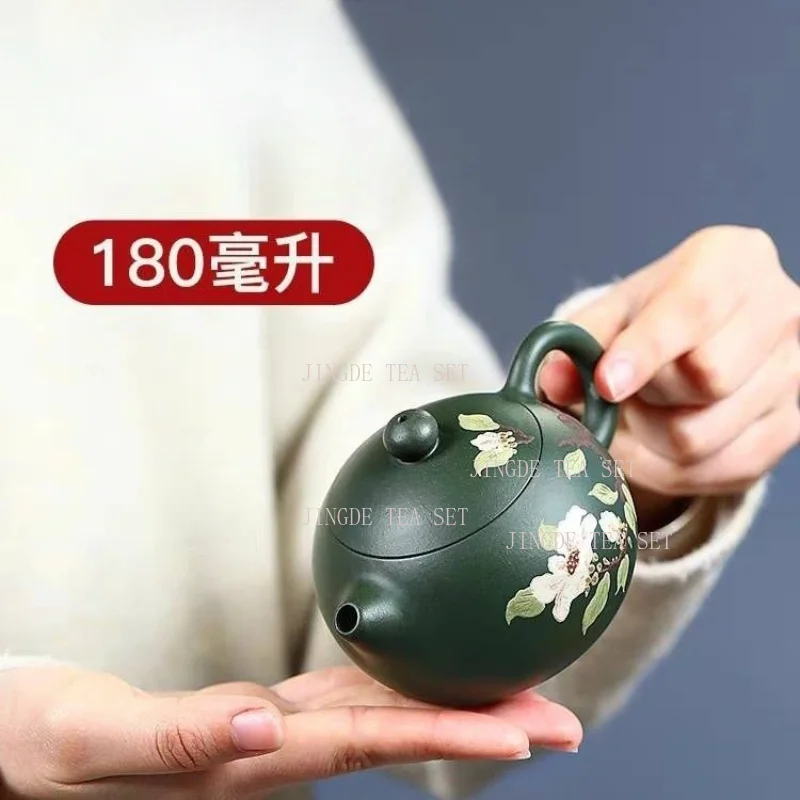 180ml Yixing purple clay teapot handmade raw ore green clay Xishi teapot household kung fu tea set