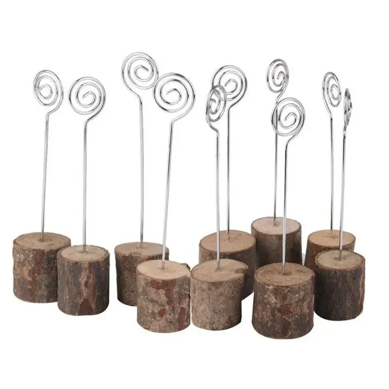 10Pcs Rustic Wooden Photo Clip Memo Name Card Base Holder Memo Picture Frame Table Number Stand Clip Wedding Party Supplies 29EA