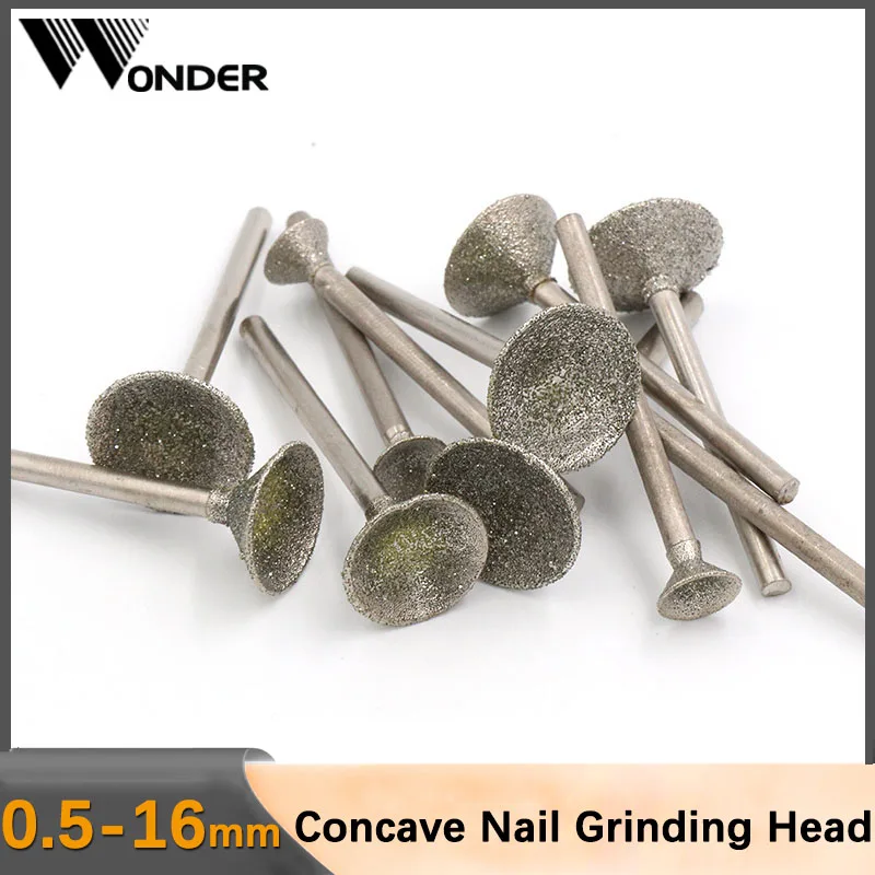 0.5-16mm Diamond Grinding Head Mounted Point 2.35/3mm Shank Spherical Concave Jade Carving Burr Drill Bit for Dremel Rotary Tool