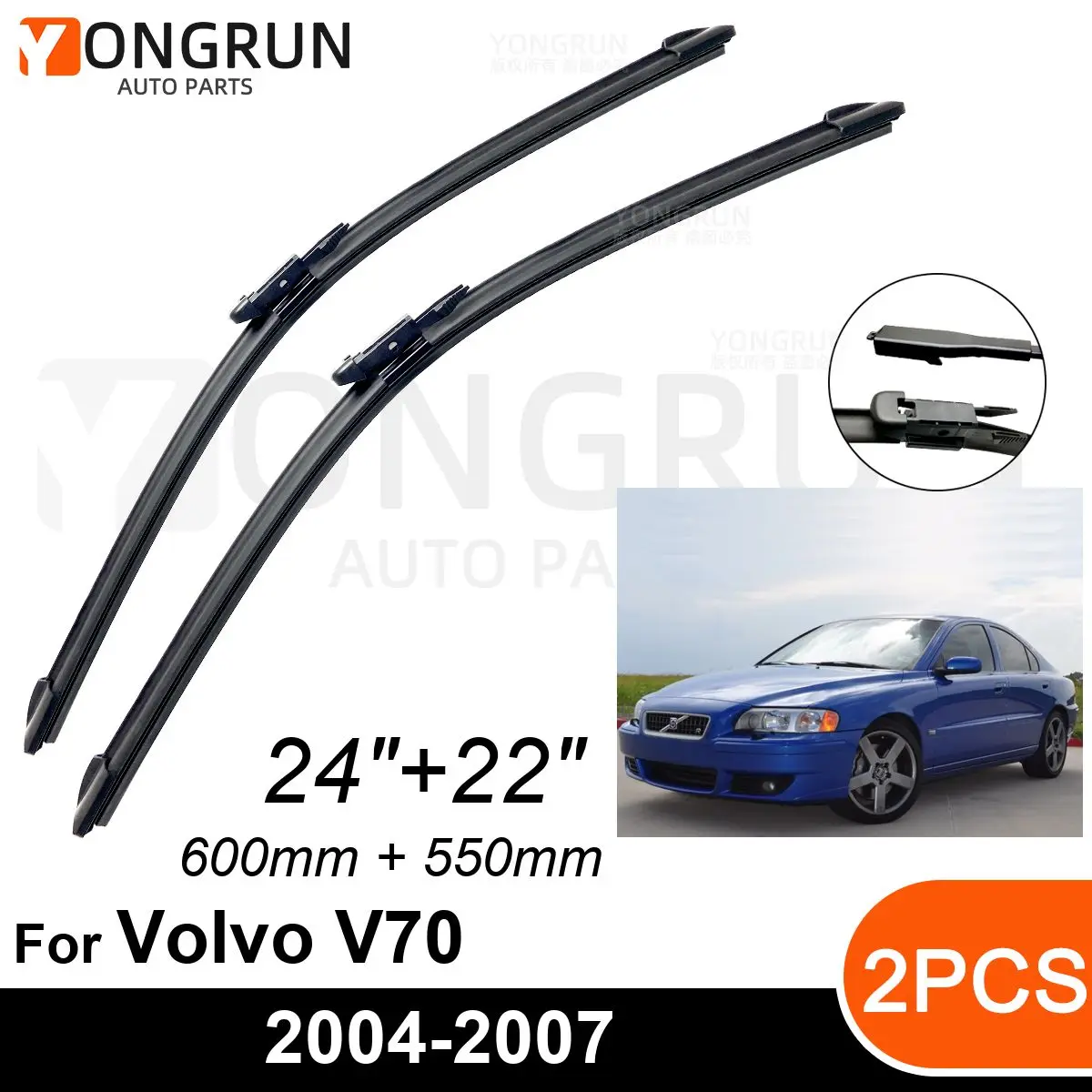 

Стеклоочистители лобового стекла для Volvo V70 2004-2007, резиновая щетка стеклоочистителя 24 + 22 дюйма, аксессуары для лобового стекла автомобиля
