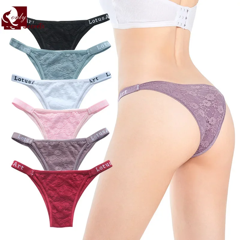 

3Pcs/Lot Female Thong Underpants Sexy Lace Panties Women Solid Color Low-Rise Lingerie Sexy Briefs M-2XL Flower Letters G-String