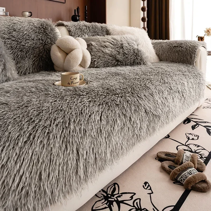 Lamb Wool Soft Sofa Cushion Winter Warm Plush Sofa Covers for Living Room Luxury Non-slip Universal Couch Slipcovers Home 6