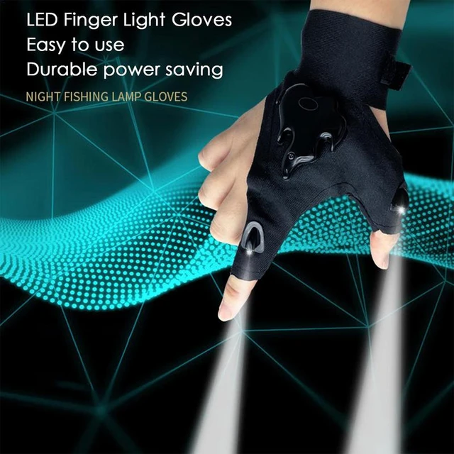 Lampe de poche LED étanche, gants mains libres, lumières de doigts, gants  de pêche pour réparation