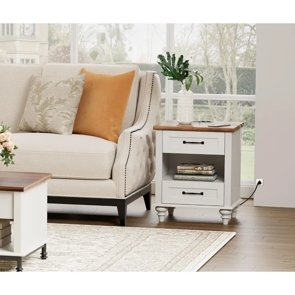 2 Piece Dresser and Nightstand Sets for Bedroom Mid-Century Modern Dresser with 6 Drawers 1 End Table with Charging Station