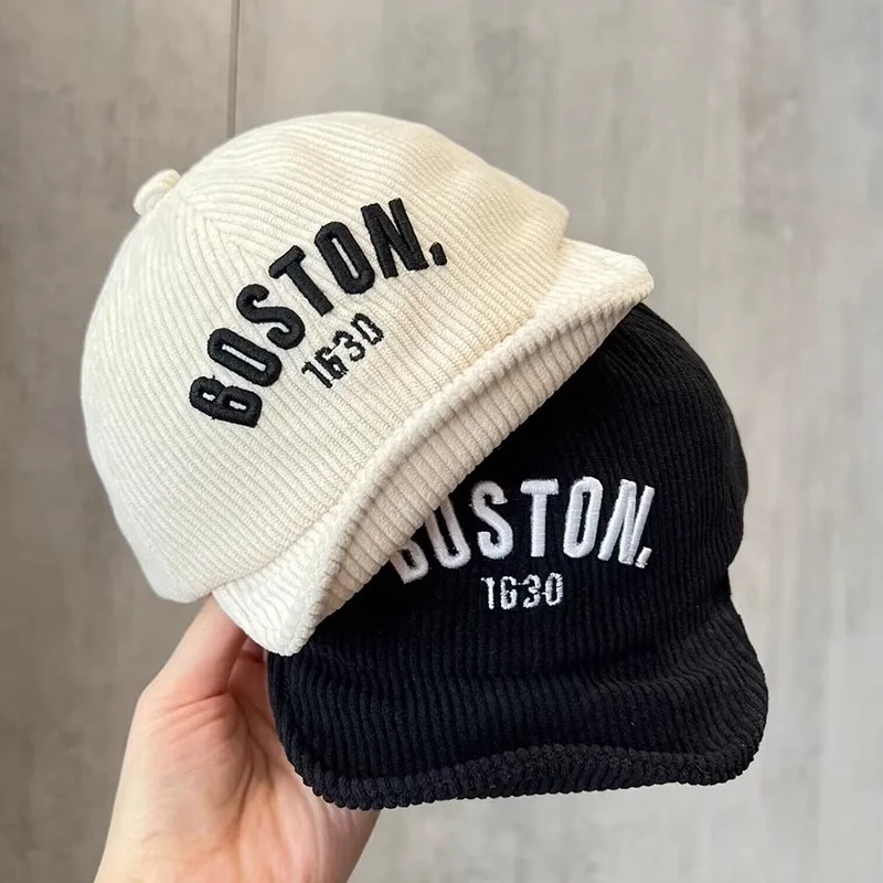 Korean Letter Baby Baseball Cap Autumn Corduroy Baby Boy Girl Peaked Hat Toddler Kids Adjustable Sun Hats 3