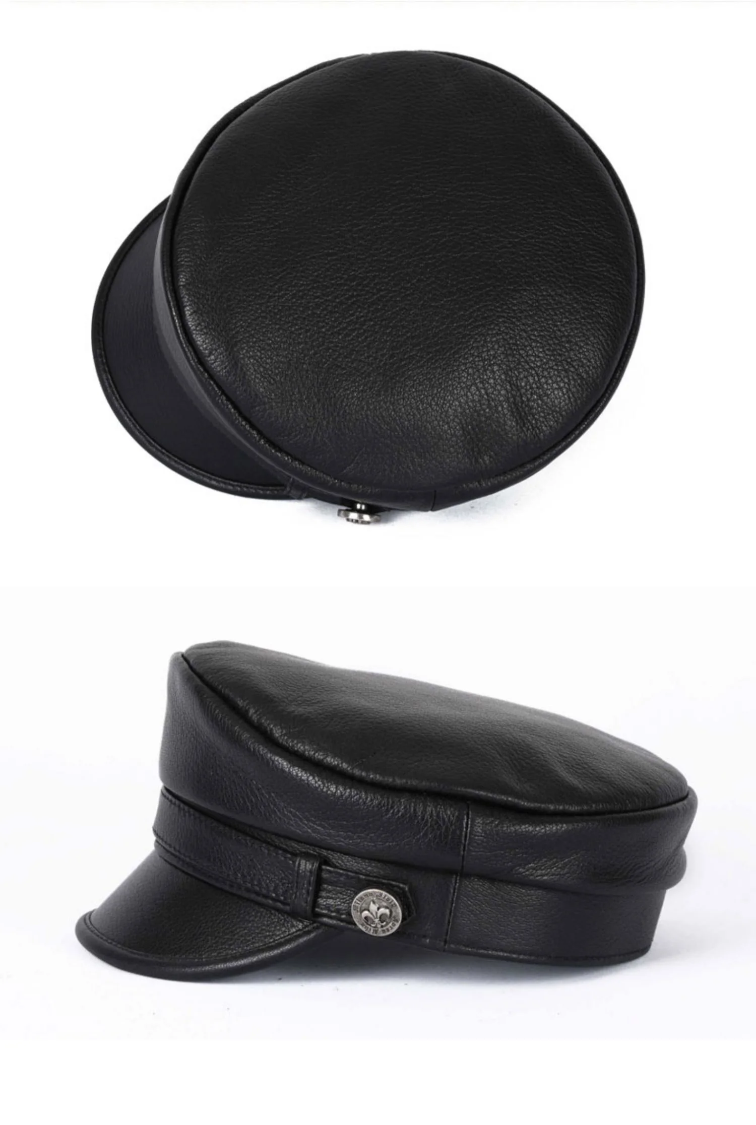 Echtes Leder Kapitän Hut Männer Frühling Koreanische Mode Kurze Krempe Navy Kappen Männlichen Hohe Qualität Schwarz Weiß Flache Gorras Hombre – Detail 8
