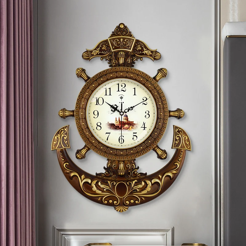 

European Living Room Wall Clock Creative Silent Large Rudder Clock Silent Vintage Quartz Clock Fashion Wall Watch