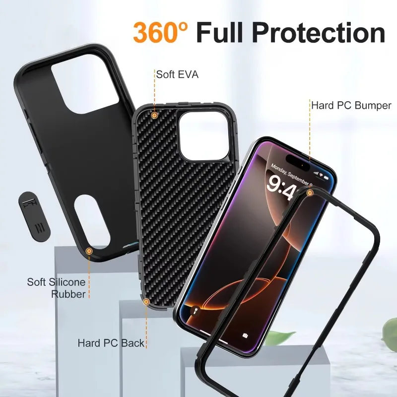 3-in-1 Hybrid Military-Grade Anti-Shock Phone Case with PC Hard Holder