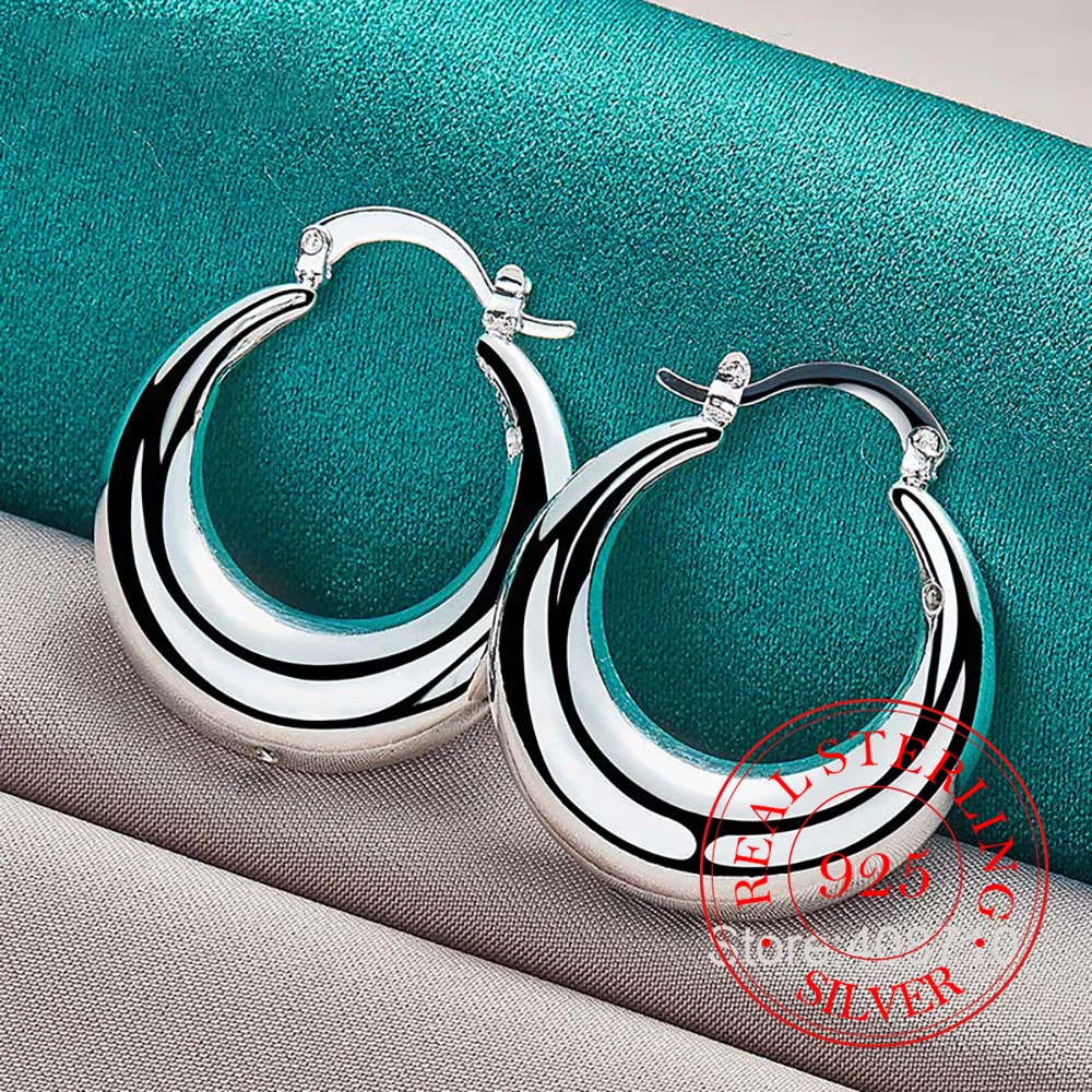 Circle Smooth U Shape Big Hoop Earrings for Women 925 Sterling Silver Hoops Female Jewelry Gift silver hoop earrings silver earrings hoop earrings womens earrings